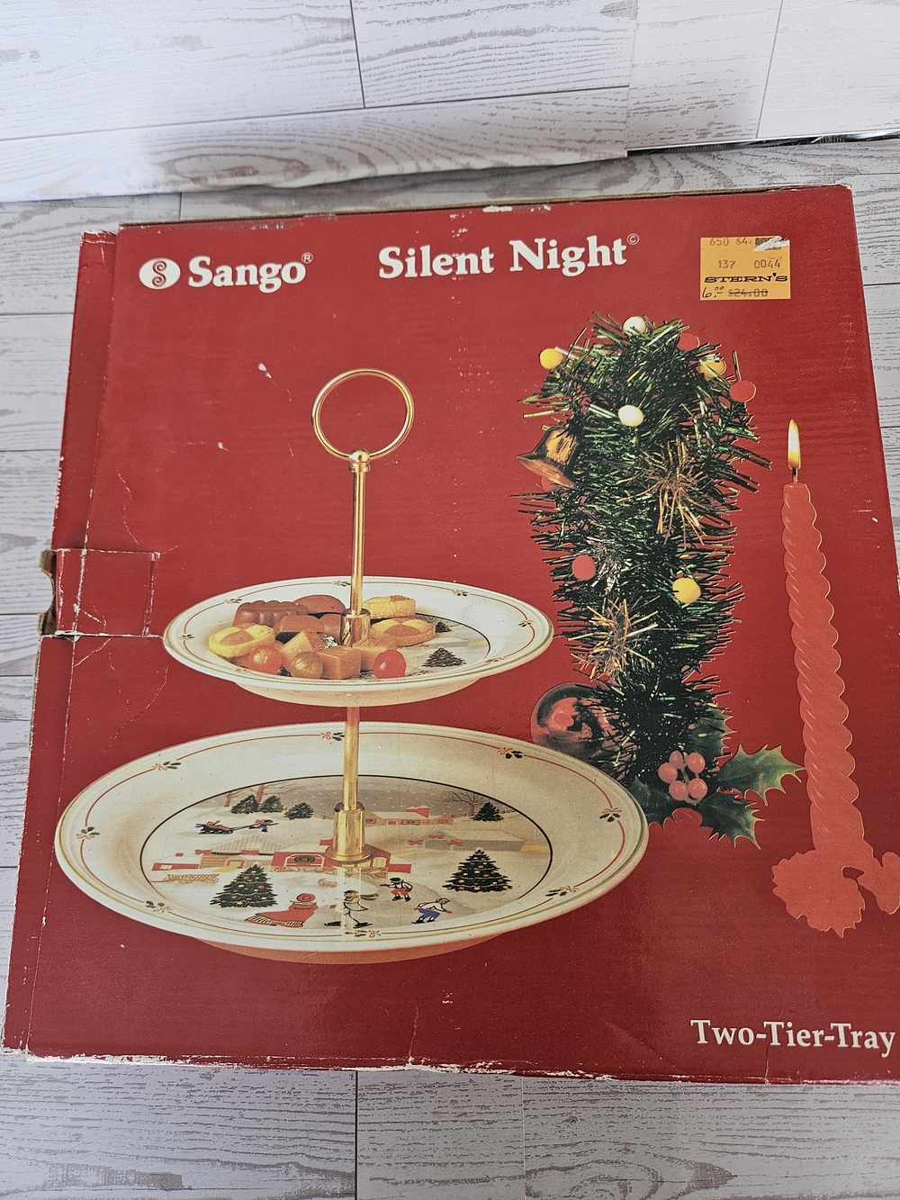 Sango Silent Night Two-Tier Serving Tray - Red Holiday Design